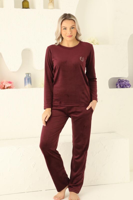 Bordo Süper Soft Kadife Kadın Pijama Takımı 2598UK - 1