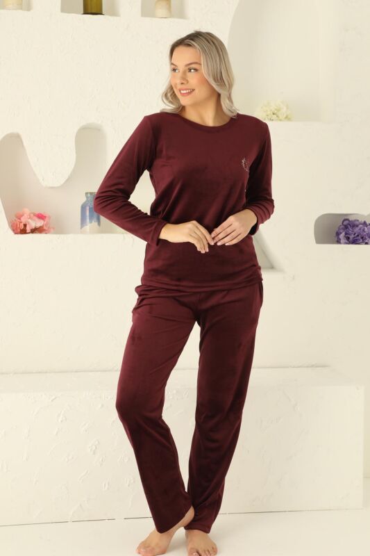 Bordo Süper Soft Kadife Kadın Pijama Takımı 2598UK - 3