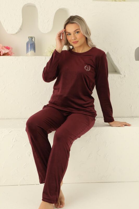 Bordo Süper Soft Kadife Kadın Pijama Takımı 2598UK - 4