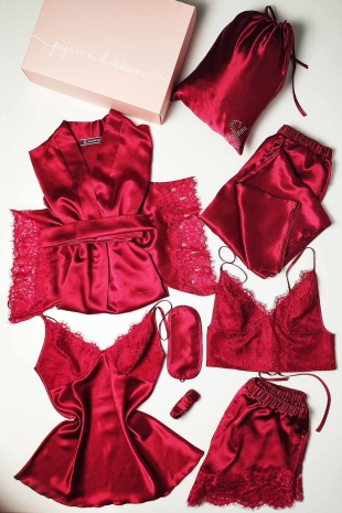 Burgundy Silk Saten 8 Pieces Bridal Set 8000MS - 2