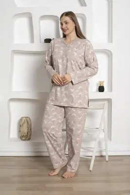 Büyük Beden Kadın Pijama Takımı - Uzun Kollu Likralı Penye 2812UKBL - 2