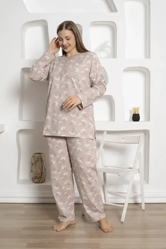 Büyük Beden Kadın Pijama Takımı - Uzun Kollu Likralı Penye 2812UKBL - 3