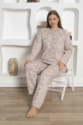 Büyük Beden Kadın Pijama Takımı - Uzun Kollu Likralı Penye 2812UKBL - 4