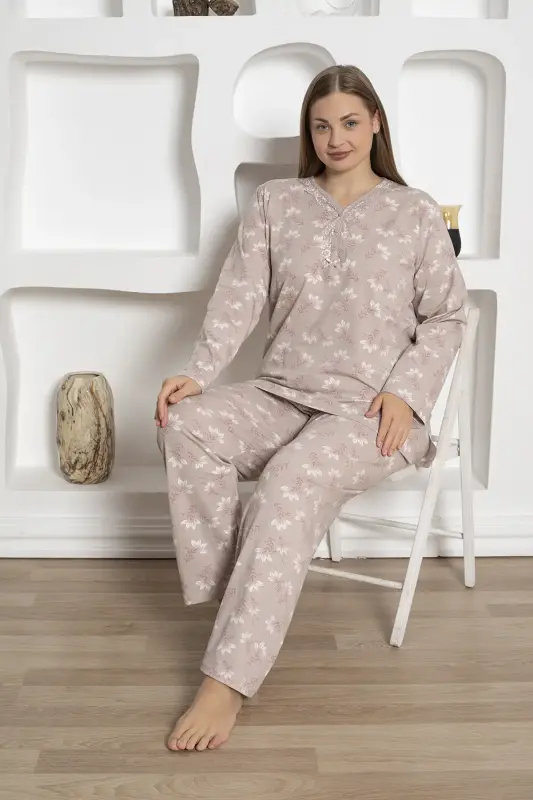 Büyük Beden Kadın Pijama Takımı - Uzun Kollu Likralı Penye 2812UKBL - 4