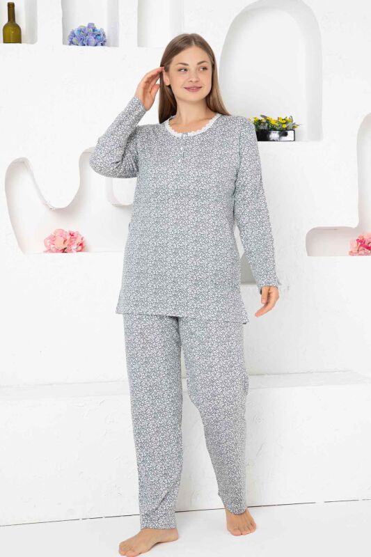 Çiçek Desenli Beden Bayan Pijama Takımı 2756UK - 1