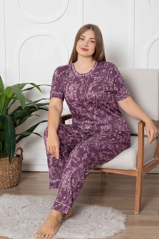 Çiçek Desenli Büyük Beden Bayan Pijama Takımı 2766KYB - 4