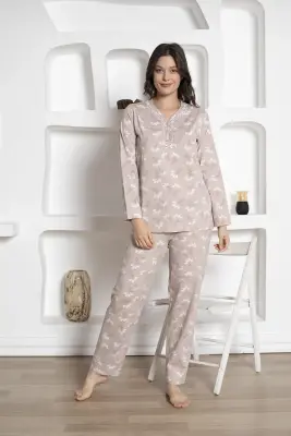 Çiçek Desenli Kadın Pijama Takımı - Uzun Kollu Likralı Penye 2812UKL - 4