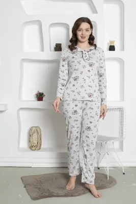 Çiçek Desenli Kadın Pijama Takımı -Uzun Kollu Penye 2820UK - 1