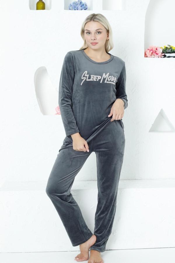 Füme Süper Soft Kadife Kadın Pijama Takımı 2752UK - 1