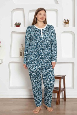 İndigo Çiçek Desenli Büyük Beden Bayan Pijama Takımı 2794UYB - 3