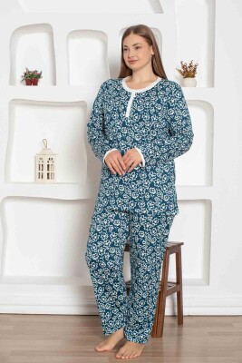 İndigo Çiçek Desenli Büyük Beden Bayan Pijama Takımı 2794UYB - 2