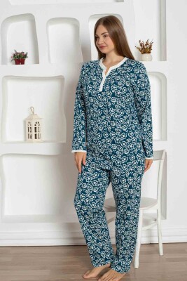 İndigo Çiçek Desenli Büyük Beden Bayan Pijama Takımı 2795UYB - 2