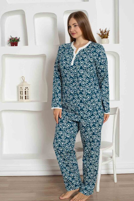 İndigo Çiçek Desenli Büyük Beden Bayan Pijama Takımı 2795UYB - 2