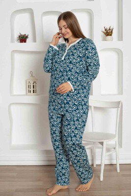 İndigo Çiçek Desenli Büyük Beden Bayan Pijama Takımı 2795UYB - 3