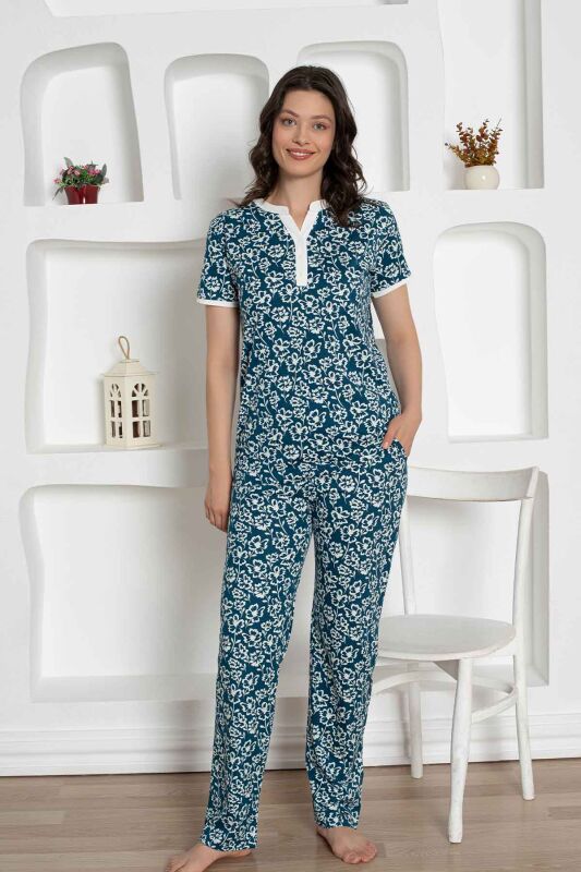 İndigo Çiçek Desenli Penye Bayan Pijama Takımı 2795KY - 1