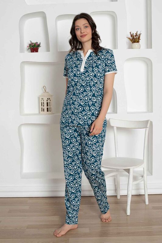 İndigo Çiçek Desenli Penye Bayan Pijama Takımı 2795KY - 2