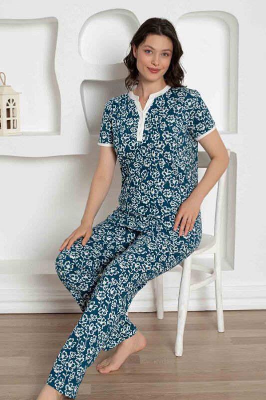 İndigo Çiçek Desenli Penye Bayan Pijama Takımı 2795KY - 4