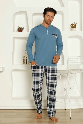 İndigo Kareli Uzun Kollu Erkek Pijama Takımı 1207UY - 1