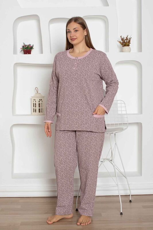 Kahverengi Cepli Büyük Beden Bayan Pijama Takımı 2798UYB - 2