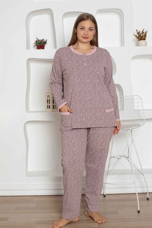 Kahverengi Cepli Büyük Beden Bayan Pijama Takımı 2798UYB - 3