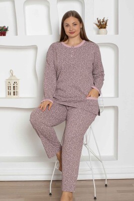 Kahverengi Cepli Büyük Beden Bayan Pijama Takımı 2798UYB - 4