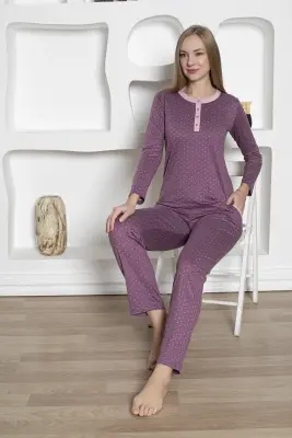 Kalp Desenli Kadın Pijama Takımı - Uzun Kollu Milan 2817UK - 5