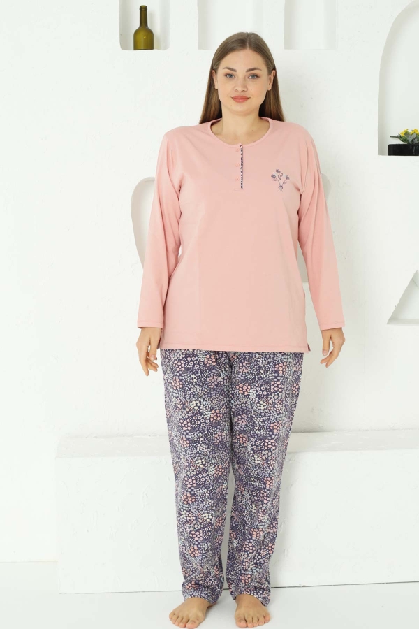 Pudra Büyük Beden Bayan Pijama Takımı 2767UYB - 1